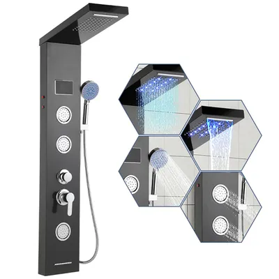 Produktbild von TolleTour Duschpaneel für Badezimmer Hydromassagen Duschsystem Regendusche Multifunktionales Duschpaneel 5 große Massagedüsen Duschsäule, Schwarz