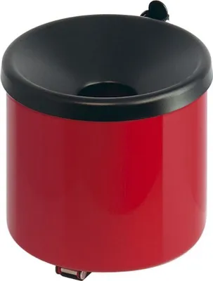Produktbild von Runder Sicherheits-Wandaschenbecher mit Kippvorrichtung | 2 Liter, HxØ 16x16cm | Metall | Rot mit schwarzem Deckel