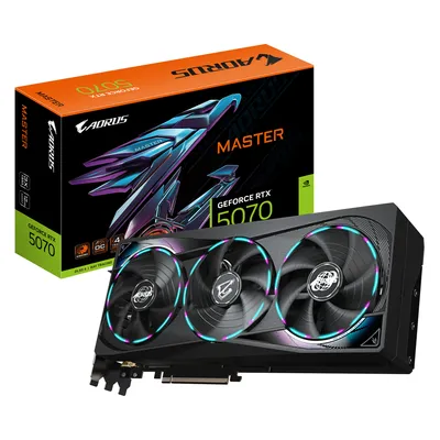A product shot of a graphics card and its packaging.
