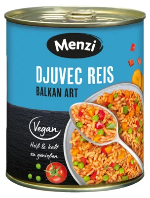 Obrázek produktu pro Menzi Djuvec Balkánská rýže se zeleninou připravená k jídlu pro vegany 800g