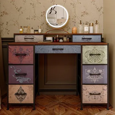 Productafbeelding van Ladekast Met 9 Stof Laden - Ruime Opbergkast Met Stevig Metalen Frame En Houten Blad Voor Slaapkamer En Woonkamer