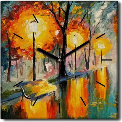 Produktbild von Coloray Uhr auf Leinwand 30x30 cm Wand Uhr Dekoration Wohnzimmer Segeltuch schwarze Hände -Herbststraßenlandschaft.
