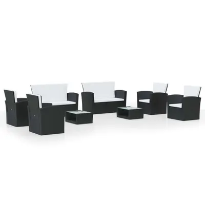 Immagine prodotto di vidaXL set salotto da giardino 8 pezzi con cuscini in poly rattan nero