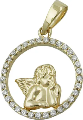 Produktbild von Anhänger 14mm Engelmotiv mit Zirkonias 9Kt GOLD gold 14mm