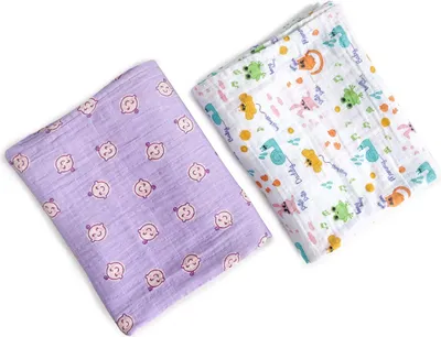 Produktbild von Milk&Moo Friends Musselin Babydecken, , 100% Baumwolle, ultraleicht, atmungsaktiv, Baby Musselin Decken Set aus 2 für Jungen und Mädchen