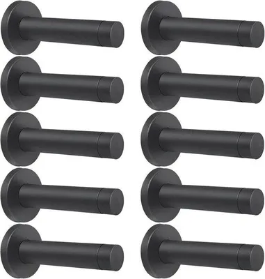 Obrázok produktu pre Sada 10 dverových zarážok, 8,9 cm (3,5 palca) dlhé, odolné dverové zarážky z nehrdzavejúcej ocele 304, s gumovými koncovkami, na montáž na stenu, chránia dvere, tlmia hluk, matná čierna farba.