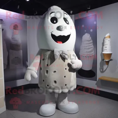 Productafbeelding van Silver Ice Cream mascotte REDBROKOLY kostuum karakter gekleed met een jas en dasspelden