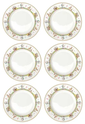 Produktbild von 6er Set Speiseteller SPRING BLOOM Hasen und Blumen D. 26,5cm Porzellan Easy Life