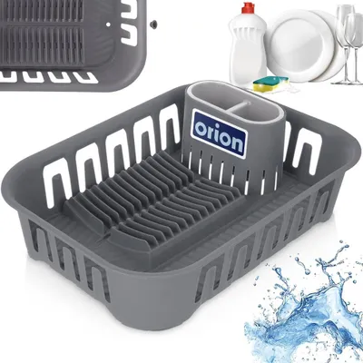 Produktbild von Orion | Geschirr Abtropfständer - Grau - 39x29 cm - Mit Besteckfach und Abtropffläche - Für 13 Teller