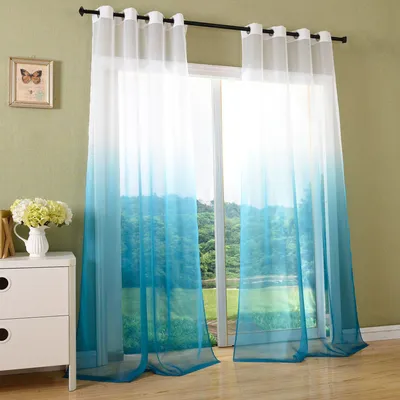 Transparenter Vorhang mit Ösen, Farbverlauf, 2 Stk., 245x140 cm, türkis