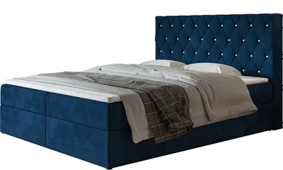 Produktbild von Boxspringbett BOSTON mit 2 Bettkästen, Polsterbett Maße: 180x200, Farbe: Dunkelblau, Velourstoff, Doppelbett mit Bonell-Matratze