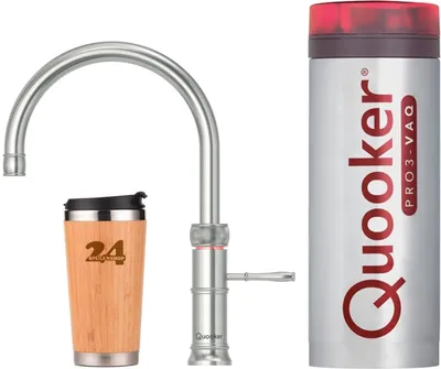 Produktbild von »QUOOKER CLASSIC FUSION Round VAQ PRO3 Edelstahl & 100°C Armatur (3CFRRVS)« (2-St) Spültischmischer mit 100°C Kochendwasserfunktion