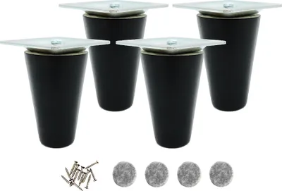 Produktbild von Möbelbeine aus Holz, 7 cm, schwarz lackiert, mit Montagezubehör, für DIY und Ikea-Möbel, 4 Stück Set