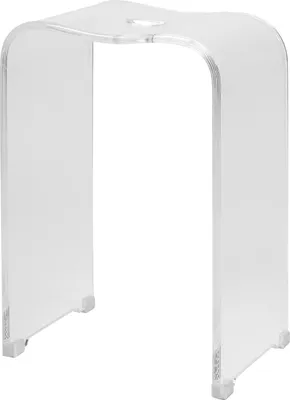 A clear acrylic stool on a white background.