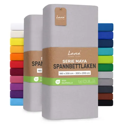 Zdjęcie produktu dla Lavea® Zestaw 2 sztuk, prześcieradła satynowe z gumką, 180/200x200 cm, 100% bawełna – Miękkie prześcieradła do materacy o wysokości do 20 cm – Kolor srebrny