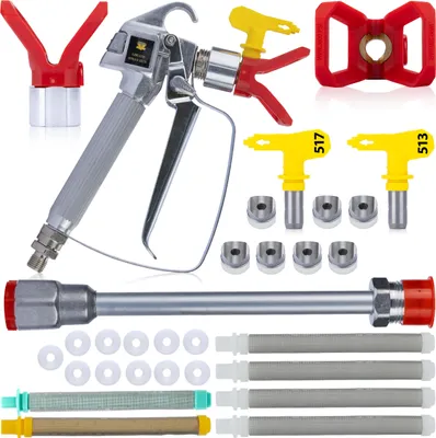 Immagine prodotto di Rosfix Set – Pistola a Spruzzo con 2 Ugelli 517/513 | Lancia da 30 cm, 11 Guarnizioni, 6 Filtri 60/100/30 Mesh | Verniciatura