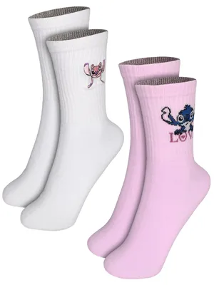 Produktbild von Disney Lilo & Stitch Socken für Damen - LOVE Frauen Sneaker Strümpfe Rosa/Weiß (2er Pack) 35-38