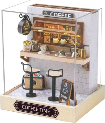 Produktbild von 3D-Puzzle DIY holz Miniaturhaus Modellbausatz Puppenhaus Mini Kaffee