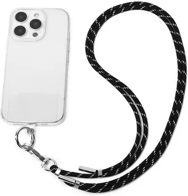 Image de Eleganci Cordon téléphonique universel - Cordon téléphonique réglable en polyester pour smartphones - Noir/Blanc
