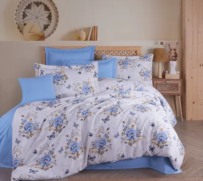 Produktbild von L'Essentiel Linge de Maison, Aylin, Ranforce Doppel-Bettbezug-Set (EU) (IT), Blau, 100 % BAUMWOLLE RANFORCE, 200 x 200 cm