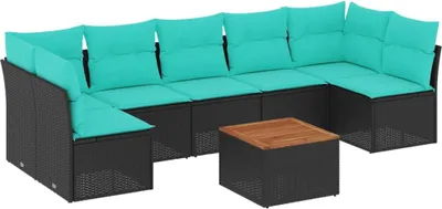 Produktbild von vidaXL 8-tlg. Garten-Sofagarnitur mit Kissen Schwarz Poly Rattan