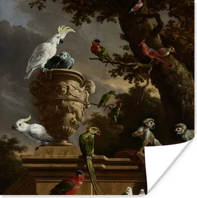 Produktbild von MuchoWow® Poster Die Menagerie - Gemälde von Melchior d'Hondecoeter 100x100 cm - Babyzimmer