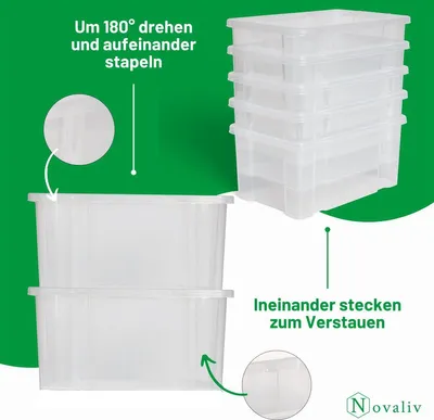 Produktbild von Novaliv Aufbewahrungsbox mit Deckel 27L Anthrazit Nestbar stapelbare Plastikbox mit Clipverschluss Eurobox Kunststoffbox BPA-frei 46,5x36,5x24 cm