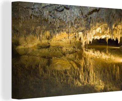 Produktbild von OneMillionCanvasses® - Leinwandbilder - 140x90 cm, Stalaktiten mit einer goldenen Farbe, Wandbilder Kunstdruck Wanddekoration - Foto auf Leinwand - Gemälde auf Holzrahmen