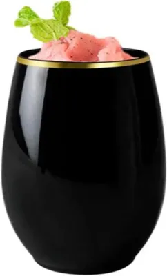 Obrázok produktu pre Plastové poháre na víno 355 ml, 24 ks, na párty, opakovane použiteľné, bez BPA, čierne a zlaté