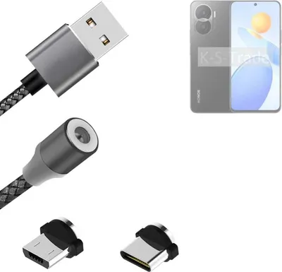Produktbild von K-S-Trade Hochwertiges Magnet-Lade-kabel Sync-Kabel Daten-Kabel kompatibel mit Honor Play 7T Pro mit USB-Typ-C-Anschluss und Micro-USB-Anschluss 2A