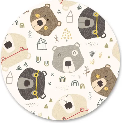Produktbild von Sticker rund für Kinder BÄRCHEN Tiere Regenbogen skandinavischer Stil Moderne Muster Wanddeko Aufkleber 100 cm x 100 cm