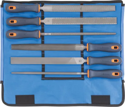 Image de Jeu de limes DICK avec manche 2K, 6 pièces, dans une trousse enroulable en métal/bois, pas 2, longueur sans tige : 250 mm