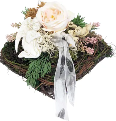 Produktbild von Grabgesteck Reben-Mooskissen mit Rose L ca. 20 cm B ca. 20 cm H ca. 14 cm