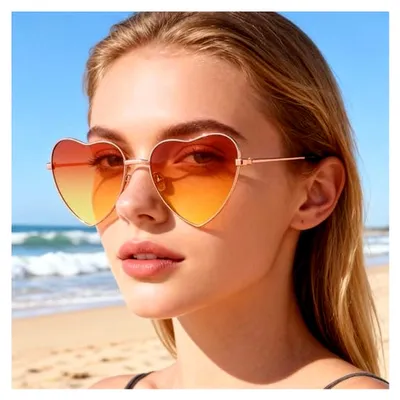 Produktbild von Herzbrille Orange Rosa, Sonnenbrille Herz, Hippie Accessoires für Damen und Herren, Kostüm Party Brille, Retro-Brille für Fasching, Foto Requisiten, Geburtstagsfeier, Karneval