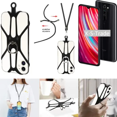 Produktbild von K-S-Trade 3in1 Handykette Handyband Handykordel Halsband Smartphone-Ring Handy-Ring kompatibel mit Xiaomi Note 8 Pro Fingerhalterung Handyring