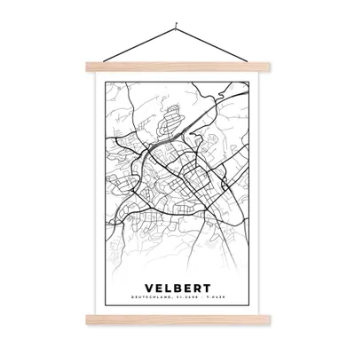 Produktbild von MuchoWow® Textilposter Karte - Velbert - Stadtplan 120x180 cm mit holzfarbenen Rahmen - Textil-Plakat