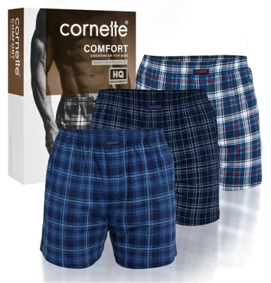 Productafbeelding van CORNETTE Losse Heren Boxershorts, 3-pack Katoenen Ondergoed, Blauwe Mix, Maat XL