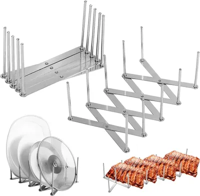 Produktbild von Topfdeckelhalter - 4-stufig - Ausziehbarer Deckelhalter aus Edelstahl - Topfdeckel-Organizer - Schneidebretthalter - Für Küchenschrank - Rostfrei