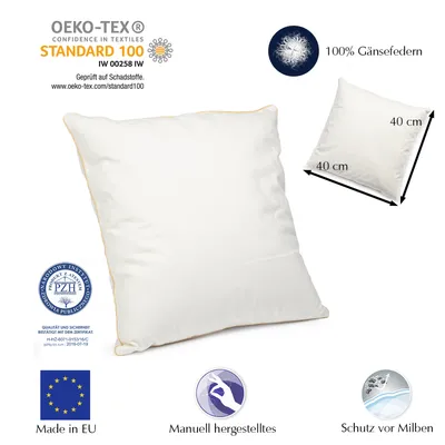 Produktbild von Federkissen 40x40 cm | 300g Kissenfülung 100% Federn | Kissen mit  Zertifikat | Bezug 100% Baumwolle