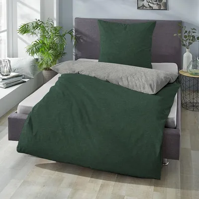 Produktbild von Traumschlaf Uni Melange Flanell Bettwäsche 840200 155x220 cm + 80x80 cm dunkelgrün