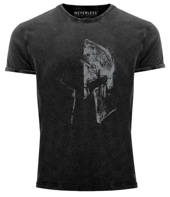 Produktbild von Herren Vintage Shirt Sparta-Helm Spartaner Helmet Printshirt T-Shirt Aufdruck Used Look Slim Fit Neverless® schwarz S
