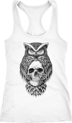 Produktbild von Damen Tank-Top Eule Totenkopf Owl Skull Schädel Racerback Neverless® weiß M