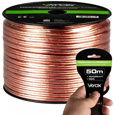 Produktbild von Vayox Lautsprecherkabel 2x4mm² 50m | CCA Kupfer Audio Boxenkabel für Heimkino & Car-Hifi | Premium HiFi Boxen Kabel Transparent