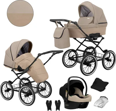 Produktbild von Kinderwagen ROMANTIC Sportwagen Babywagen Babyschale Komplettset Kinder Wagen Set 3 in 1 (ROM-12, Rahmenfarbe: Schwarz)