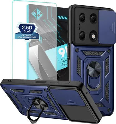 Produktbild von Armor Handyhülle für Xiaomi Redmi Note 13 Pro mit 9H Displayglas Displayschutz Kameraschutz Handy Panzer Case Cover Schutzhülle Outdoor Farbe: Blau