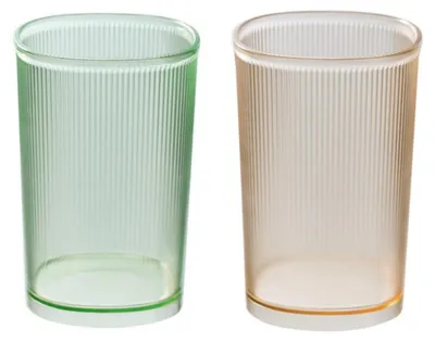 Immagine prodotto di 2 bicchieri per il dentifricio in plastica, giallo e verde, a righe