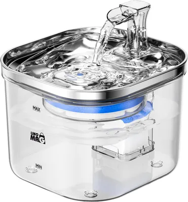Obrázok produktu pre Automatický dávkovač vody, fontána pre psy a mačky, Linomag®, čistenie a filtrácia vody, nerezová oceľ, regulácia prietoku, 2 l, priehľadný
