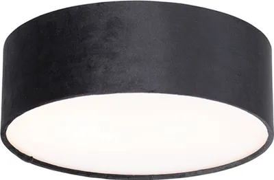 Produktbild von QAZQA - Modern Deckenleuchte I Deckenlampe I Lampe I Leuchte schwarz 30 cm mit Gold I Messingener Innenseite - Drum mit SchirmI 2-flammig I Wohnzimmer I Schlafzimmer - Textil Zylinder - LED geeignet E