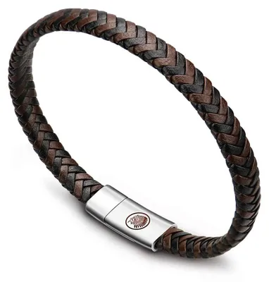 Immagine prodotto di Bracciale da uomo in pelle intrecciata marrone con chiusura magnetica