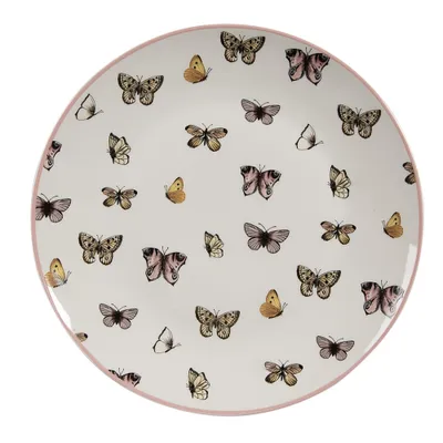 Produktbild von Clayre & Eef Frühstücksteller Ø 20 cm Weiß Rosa Porzellan Schmetterlinge